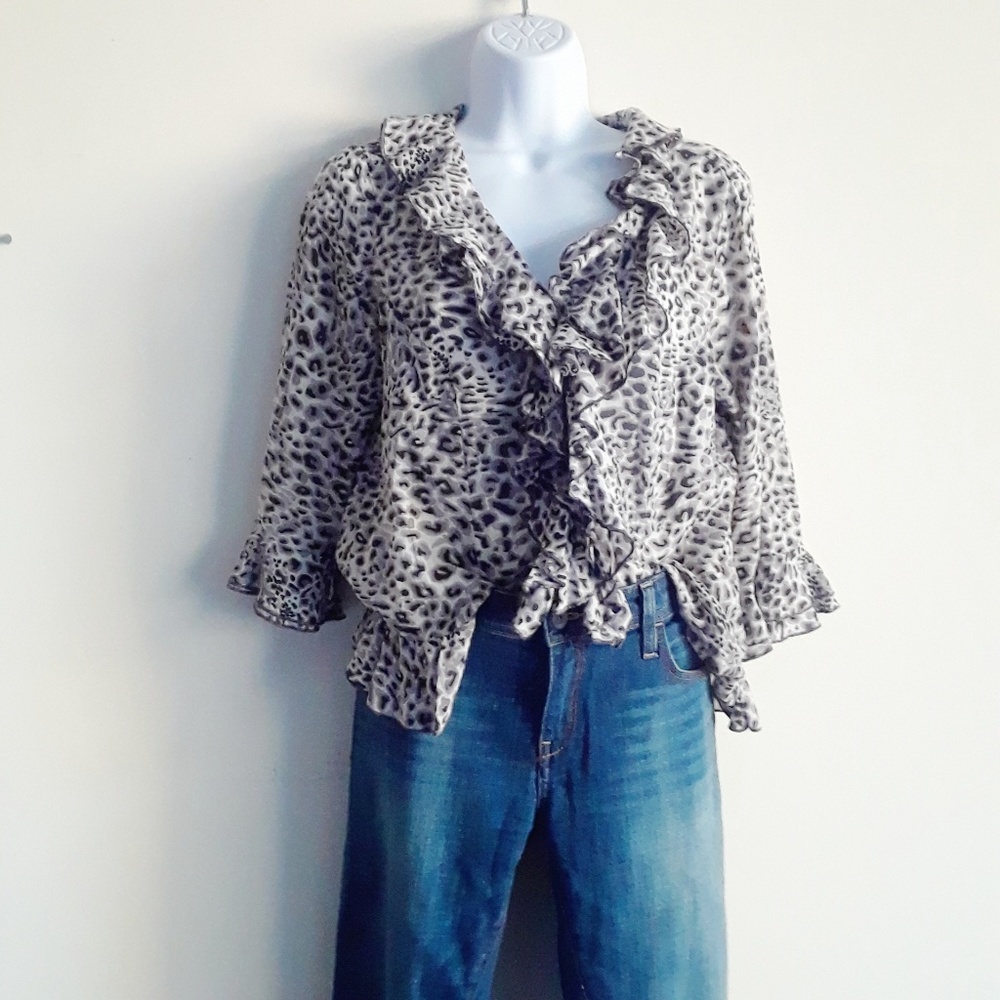 Mark and Spencer Leopard Ruffle Blouse - Picture 2 of 8
